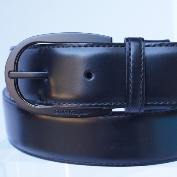 New Salvatore Ferragamo Men's Black Belt Size 40 Gancini Adjustable